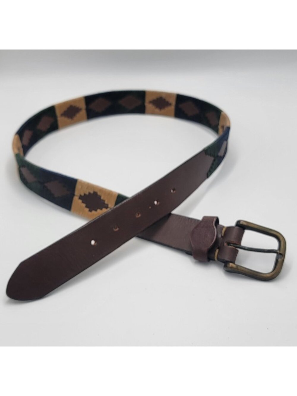 Vtg Gaucho Western Boho Leather Belt With Woven Pattern - Multicolor - Size 95